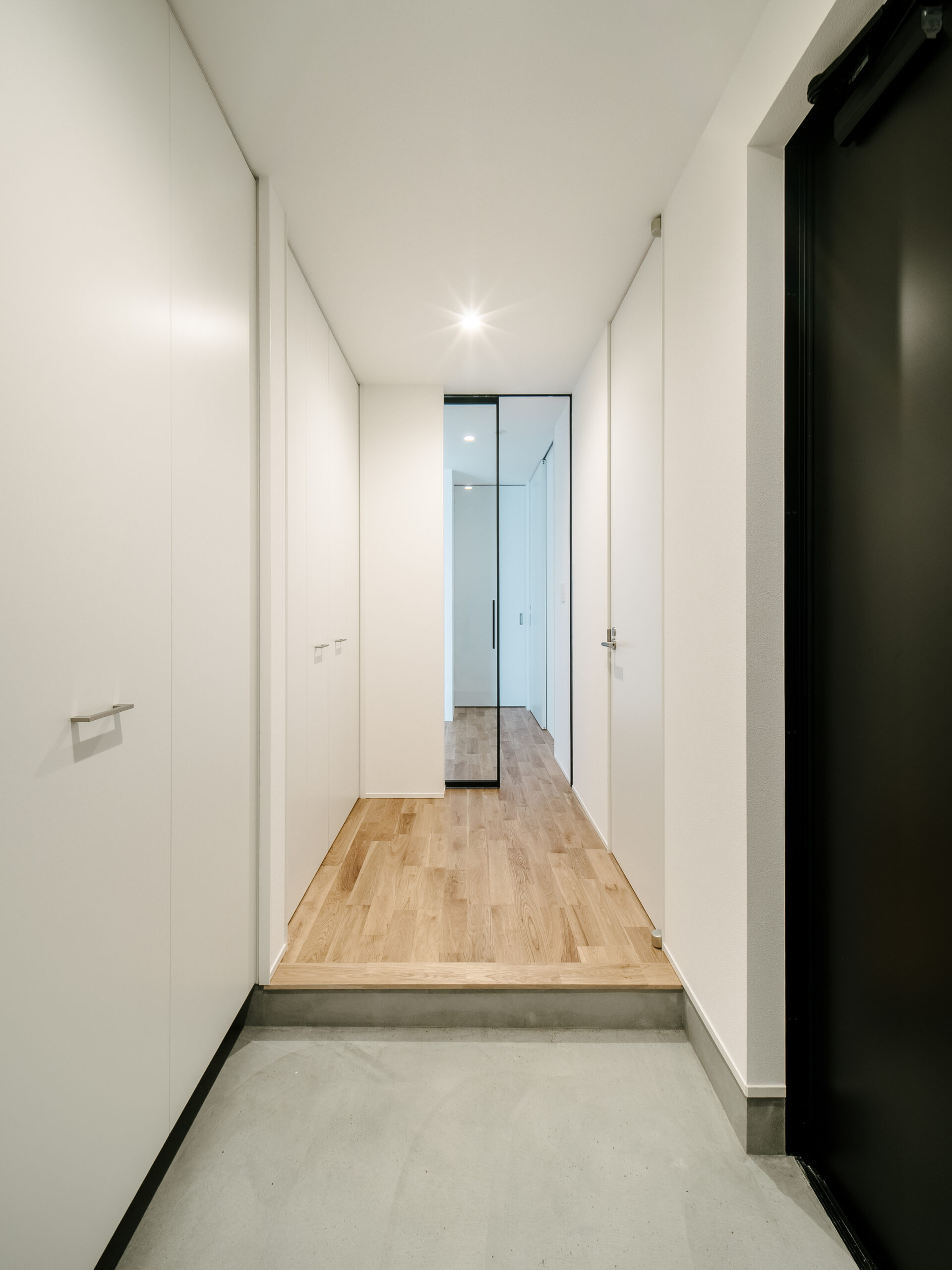 旗竿地に建つ、吹き抜けから光が降り注ぐLDKの家 / 東大阪市玉串町東