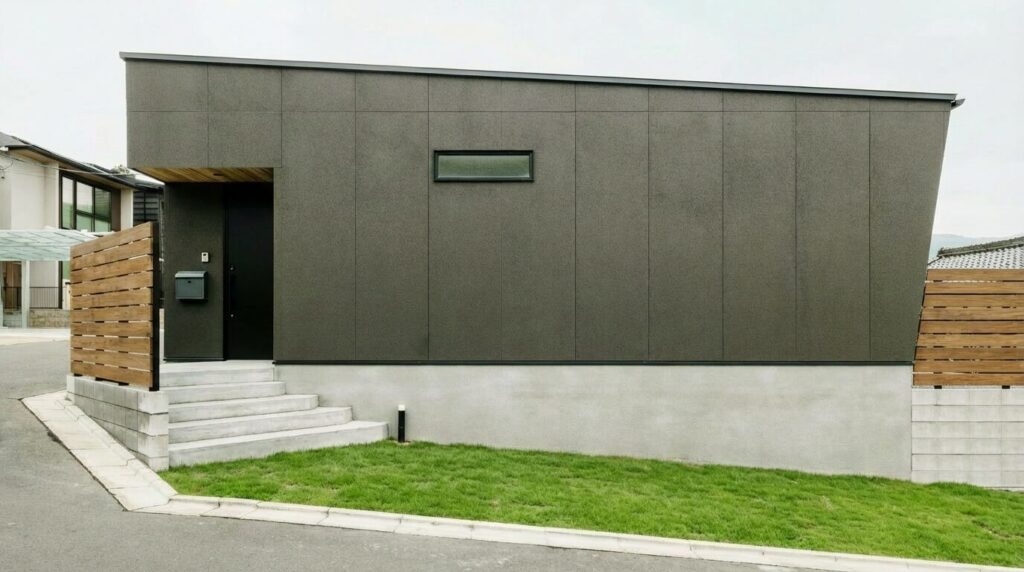 傾斜地に建つ斜め壁の平屋 / 南河内郡太子町